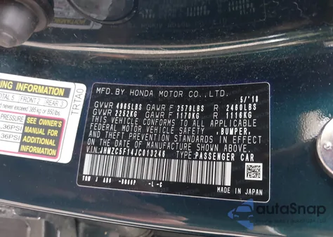 2018 Honda Clarity Plug-In Hybrid z USA, uszkodzony, nr VIN JHMZC5F14JC013246